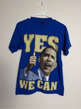 Obama 'YES WE CAN' inauguration custom t shirt blue vintage small